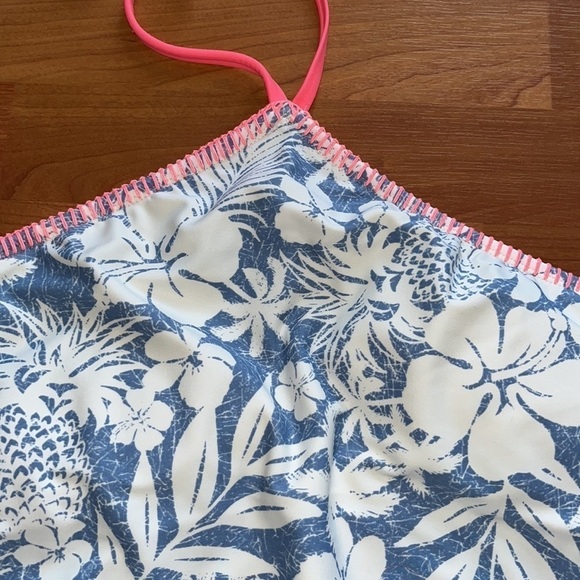 Gossip juniors one piece blue and white tropical print swimsuit with coral trim - Picture 4 of 9